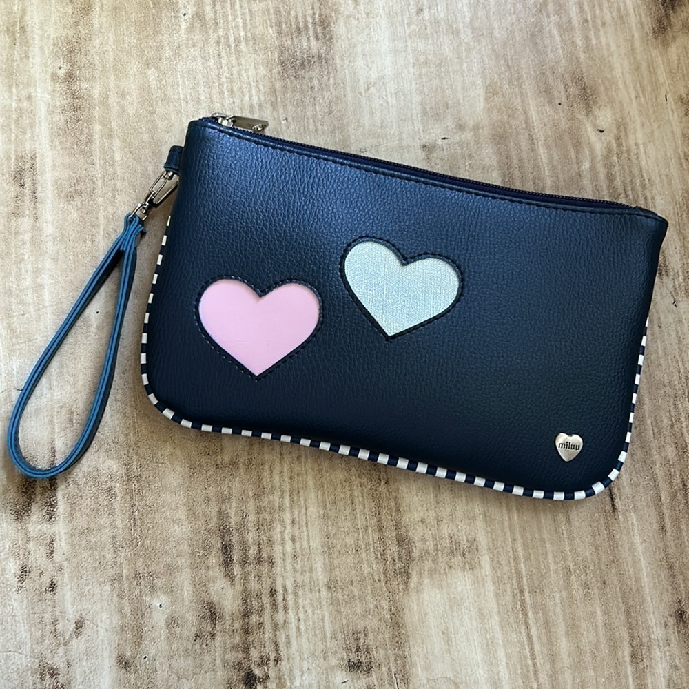 Miluu Blue Leather Heart Wristlet NWOT